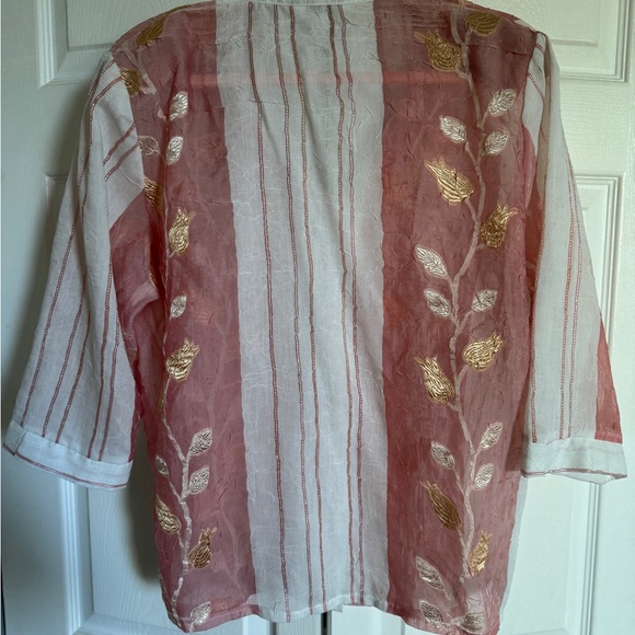 Vintage "Member's High Fashion" Floral Crepe Blouse Sheer Shirt XXL - Picture 4 of 6